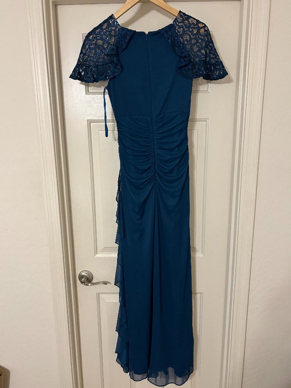 BA Nites Blue Draped Evening Gown Formal Dress Size, sequin - 4